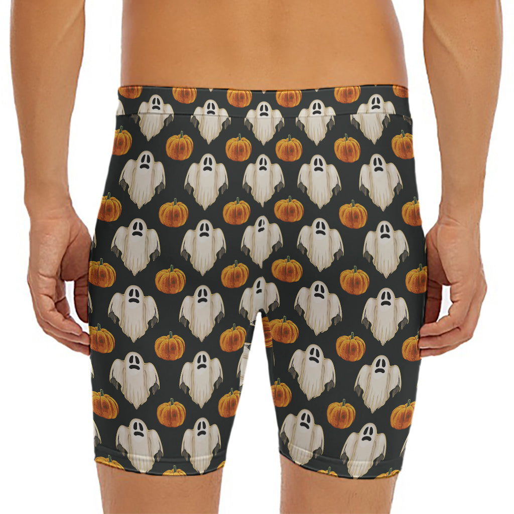 Ghost And Pumpkin Pattern Print Men's Long Boxer Briefs