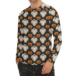 Ghost And Pumpkin Pattern Print Men's Long Sleeve Rash Guard