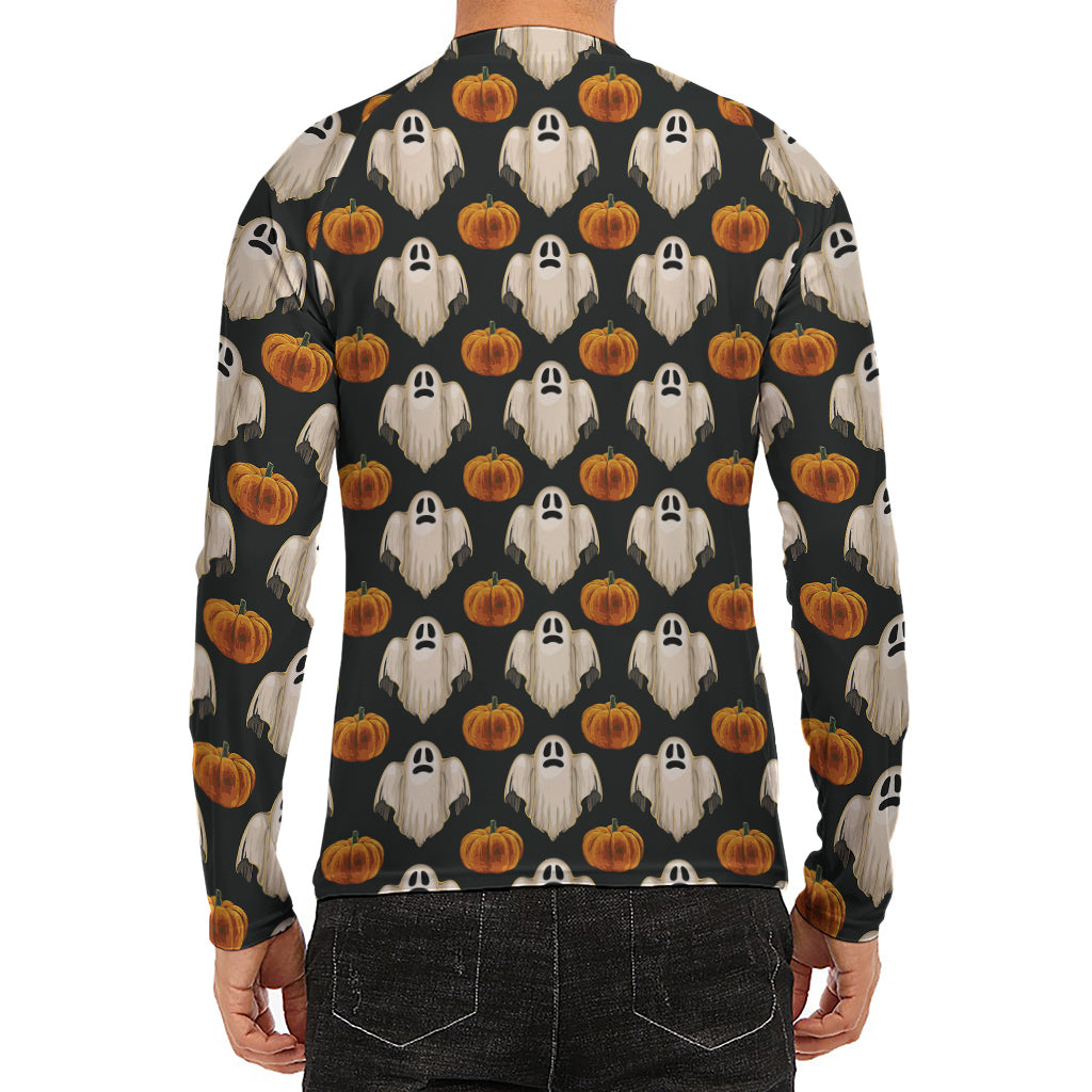 Ghost And Pumpkin Pattern Print Men's Long Sleeve Rash Guard