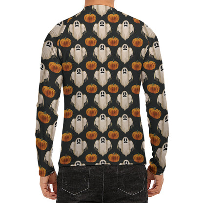 Ghost And Pumpkin Pattern Print Men's Long Sleeve Rash Guard