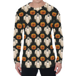 Ghost And Pumpkin Pattern Print Men's Long Sleeve T-Shirt