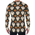 Ghost And Pumpkin Pattern Print Men's Long Sleeve T-Shirt