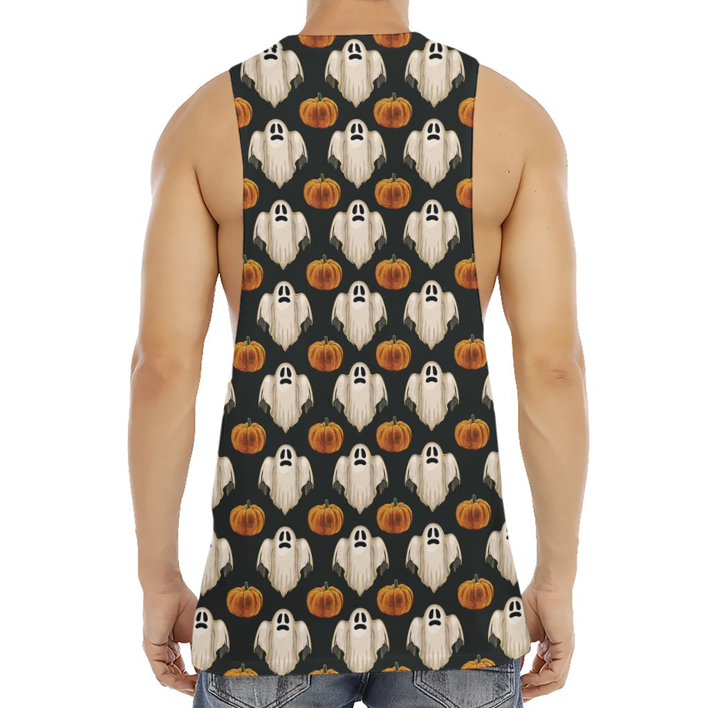 Ghost And Pumpkin Pattern Print Men's Muscle Tank Top