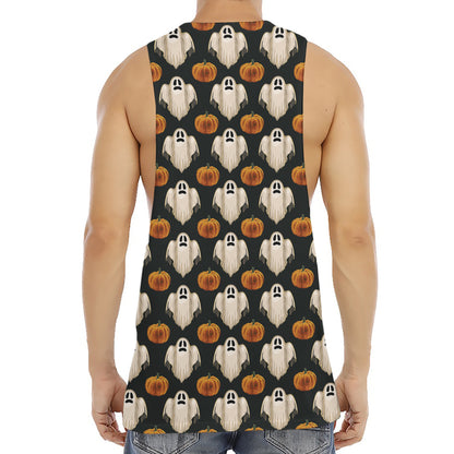 Ghost And Pumpkin Pattern Print Men's Muscle Tank Top