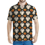Ghost And Pumpkin Pattern Print Men's Polo Shirt