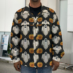 Ghost And Pumpkin Pattern Print Men's Shirt Jacket