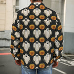 Ghost And Pumpkin Pattern Print Men's Shirt Jacket