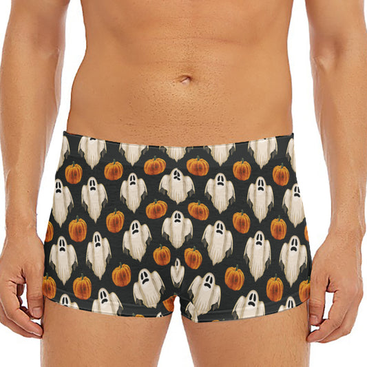 Ghost And Pumpkin Pattern Print Men's Short Boxer Briefs
