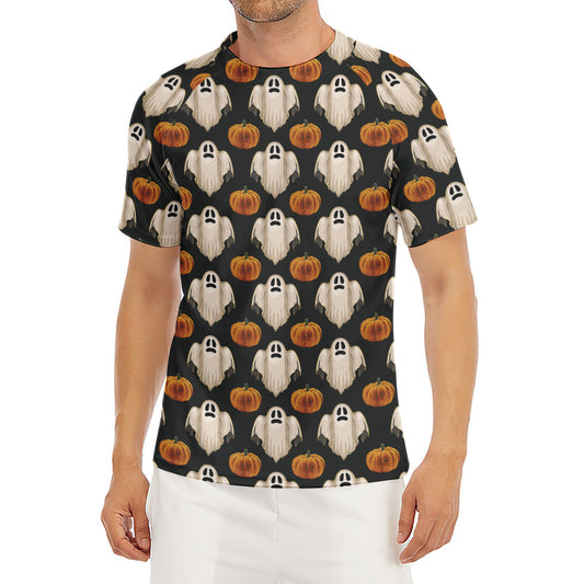 Ghost And Pumpkin Pattern Print Men's Short Sleeve Rash Guard