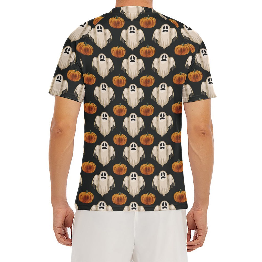 Ghost And Pumpkin Pattern Print Men's Short Sleeve Rash Guard
