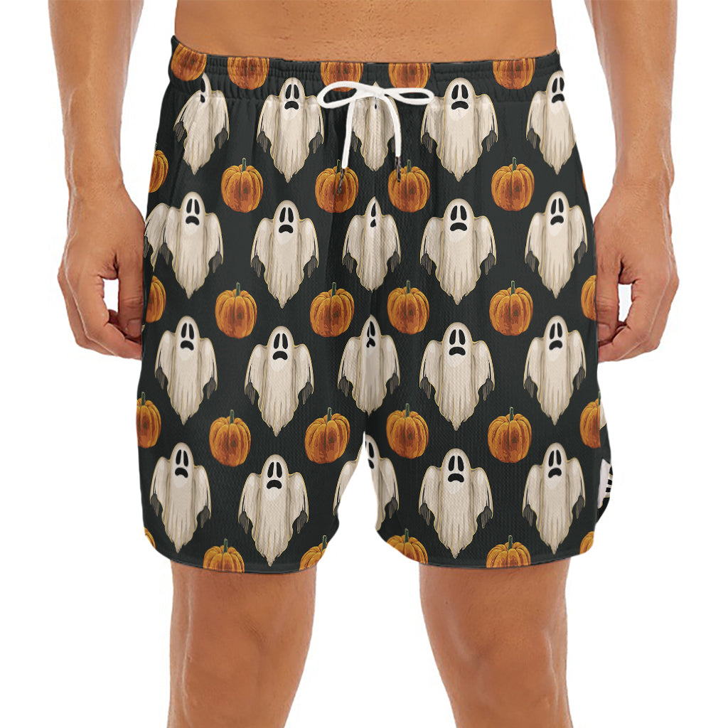 Ghost And Pumpkin Pattern Print Men's Split Running Shorts