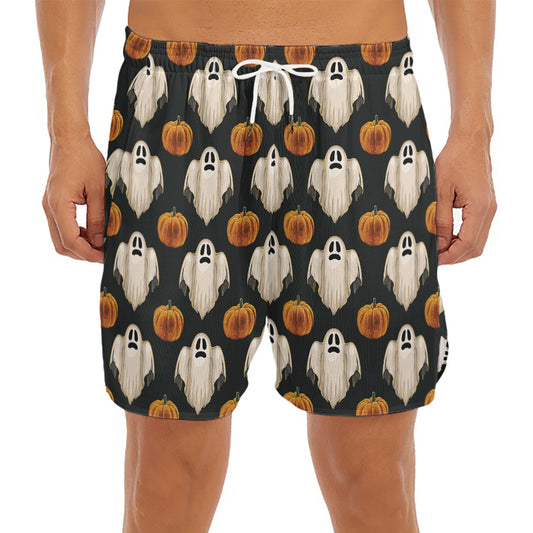 Ghost And Pumpkin Pattern Print Men's Split Running Shorts