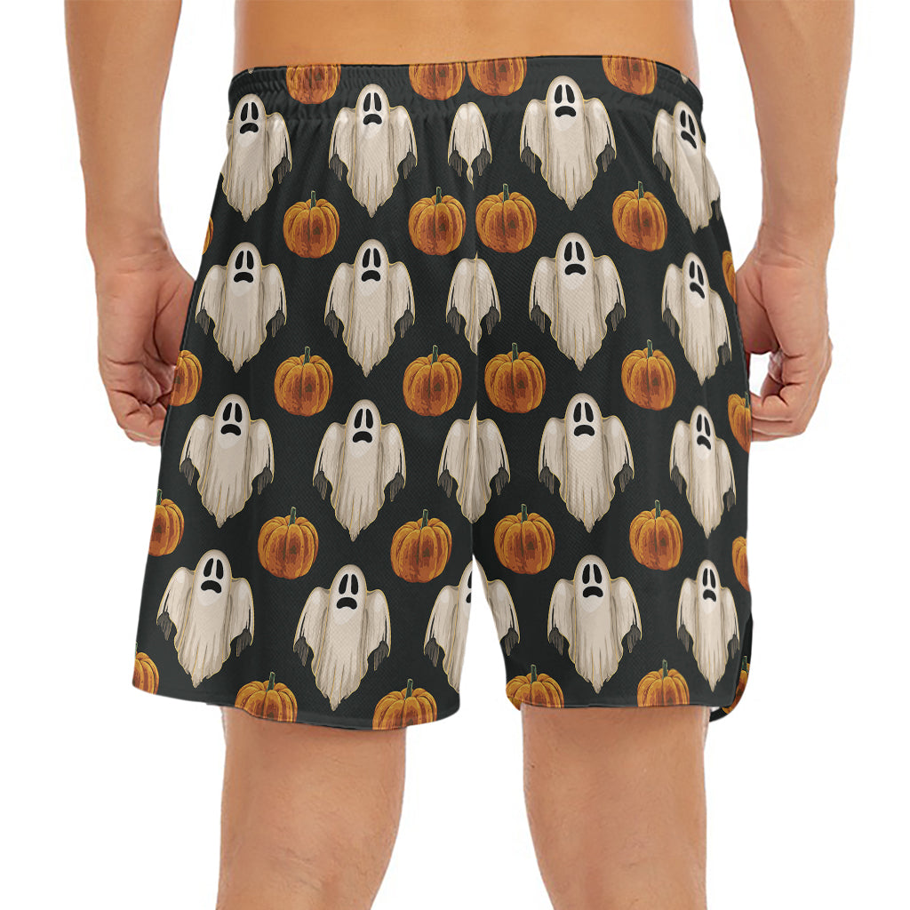 Ghost And Pumpkin Pattern Print Men's Split Running Shorts