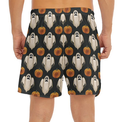 Ghost And Pumpkin Pattern Print Men's Split Running Shorts