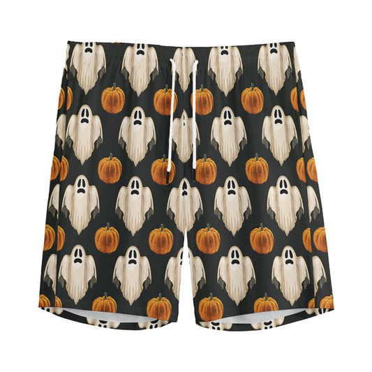 Ghost And Pumpkin Pattern Print Men's Sports Shorts