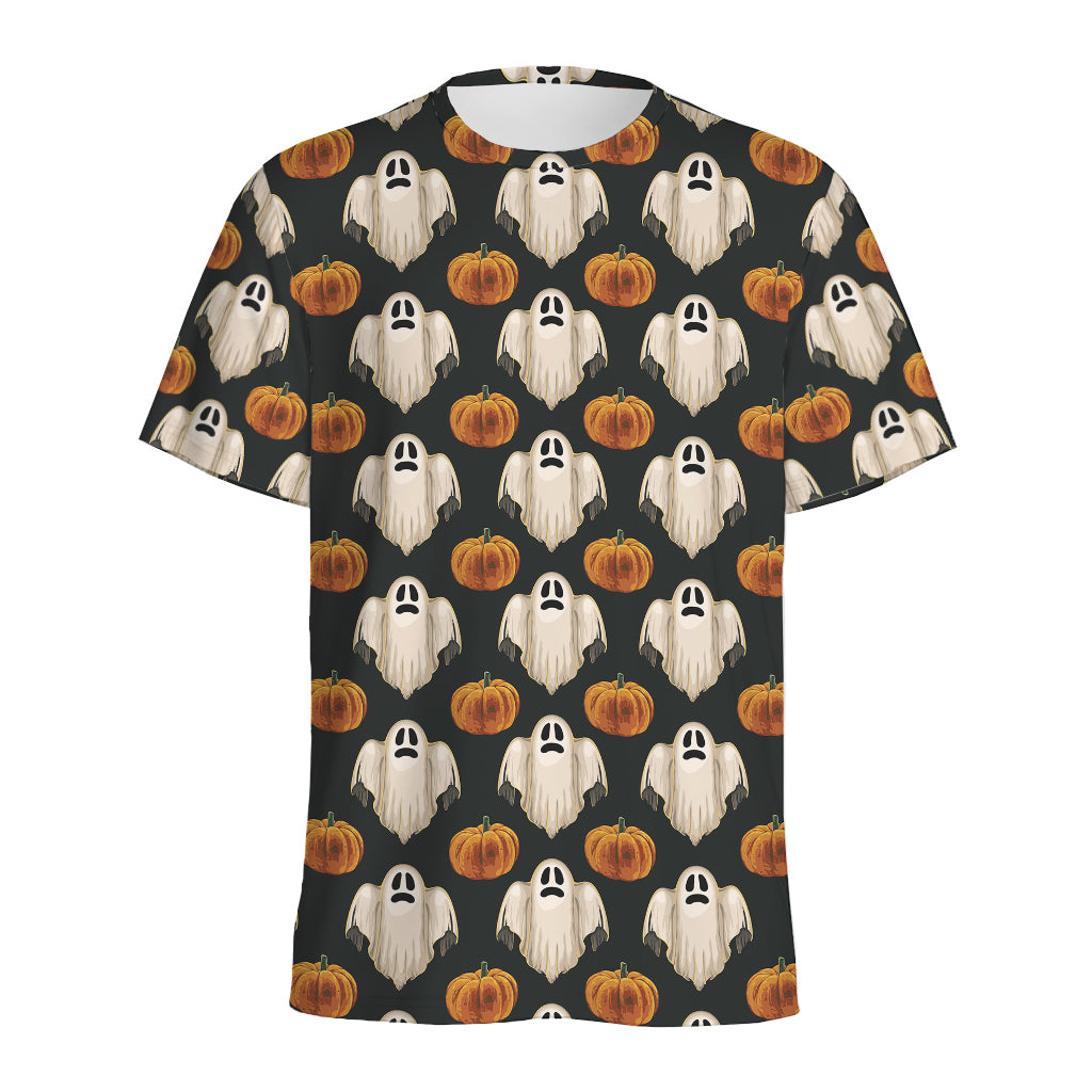 Ghost And Pumpkin Pattern Print Men's Sports T-Shirt