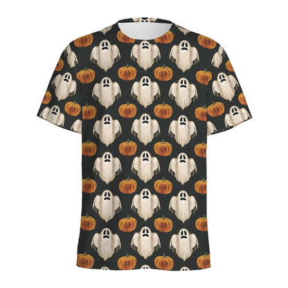 Ghost And Pumpkin Pattern Print Men's Sports T-Shirt