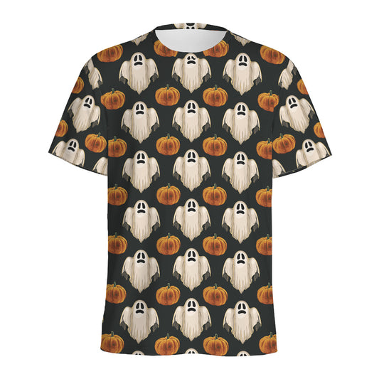 Ghost And Pumpkin Pattern Print Men's Sports T-Shirt