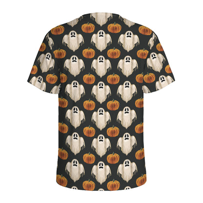 Ghost And Pumpkin Pattern Print Men's Sports T-Shirt