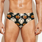 Ghost And Pumpkin Pattern Print Men's Swim Briefs