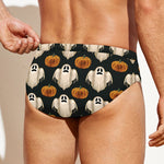 Ghost And Pumpkin Pattern Print Men's Swim Briefs