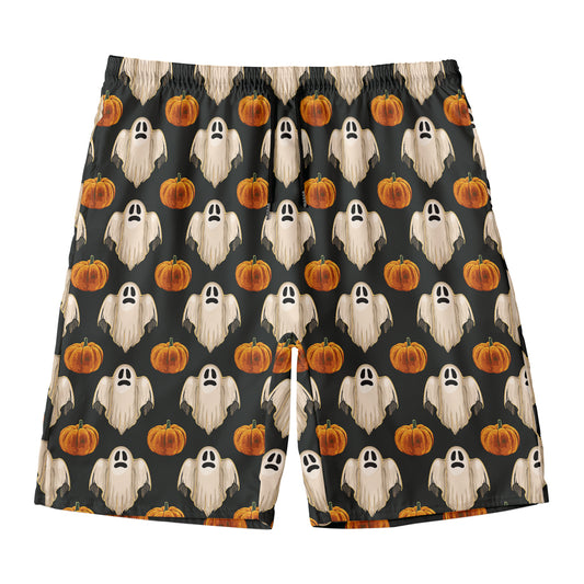 Ghost And Pumpkin Pattern Print Men's Swim Trunks