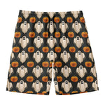 Ghost And Pumpkin Pattern Print Men's Swim Trunks