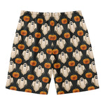 Ghost And Pumpkin Pattern Print Men's Swim Trunks