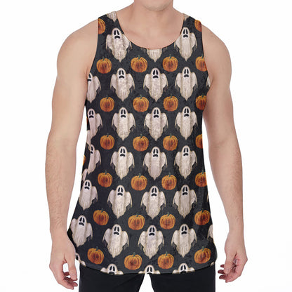Ghost And Pumpkin Pattern Print Men's Velvet Tank Top