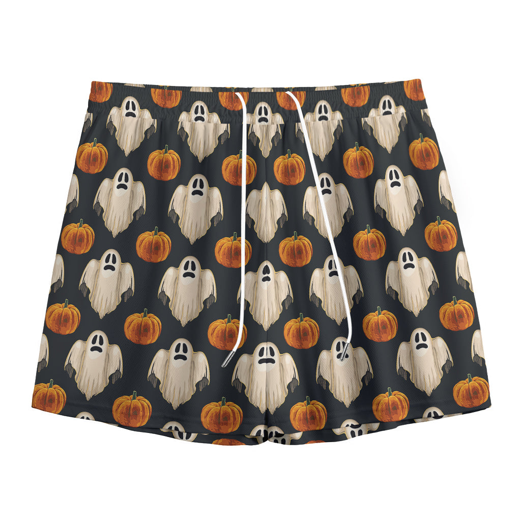 Ghost And Pumpkin Pattern Print Mesh Shorts