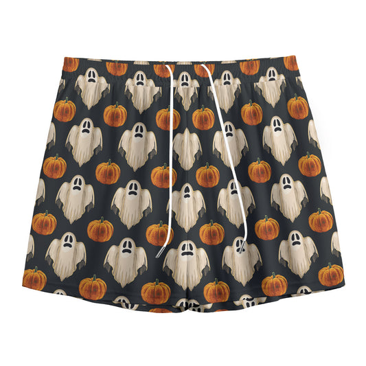 Ghost And Pumpkin Pattern Print Mesh Shorts