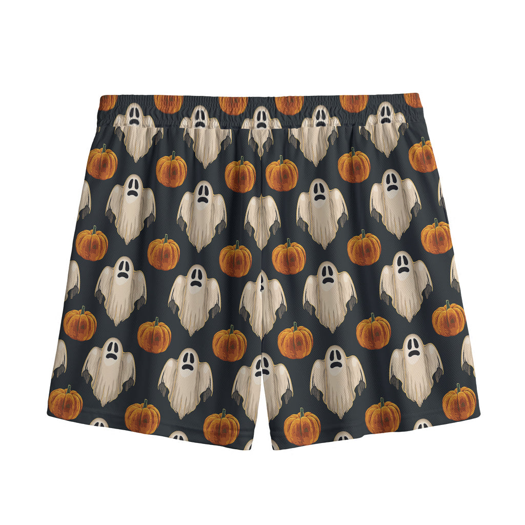 Ghost And Pumpkin Pattern Print Mesh Shorts
