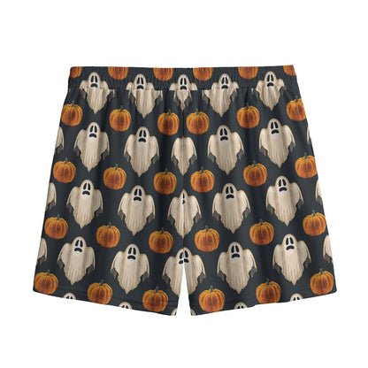 Ghost And Pumpkin Pattern Print Mesh Shorts