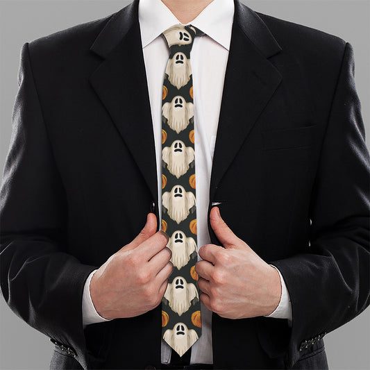 Ghost And Pumpkin Pattern Print Necktie