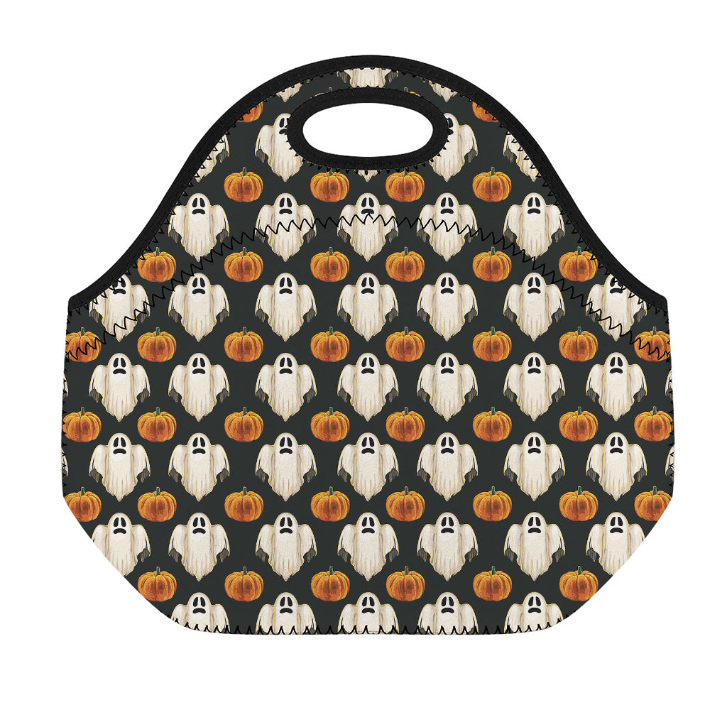 Ghost And Pumpkin Pattern Print Neoprene Lunch Bag