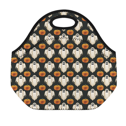 Ghost And Pumpkin Pattern Print Neoprene Lunch Bag