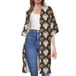 Ghost And Pumpkin Pattern Print Open Front Beach Cover Up