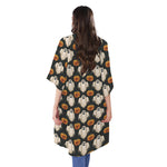 Ghost And Pumpkin Pattern Print Open Front Beach Cover Up