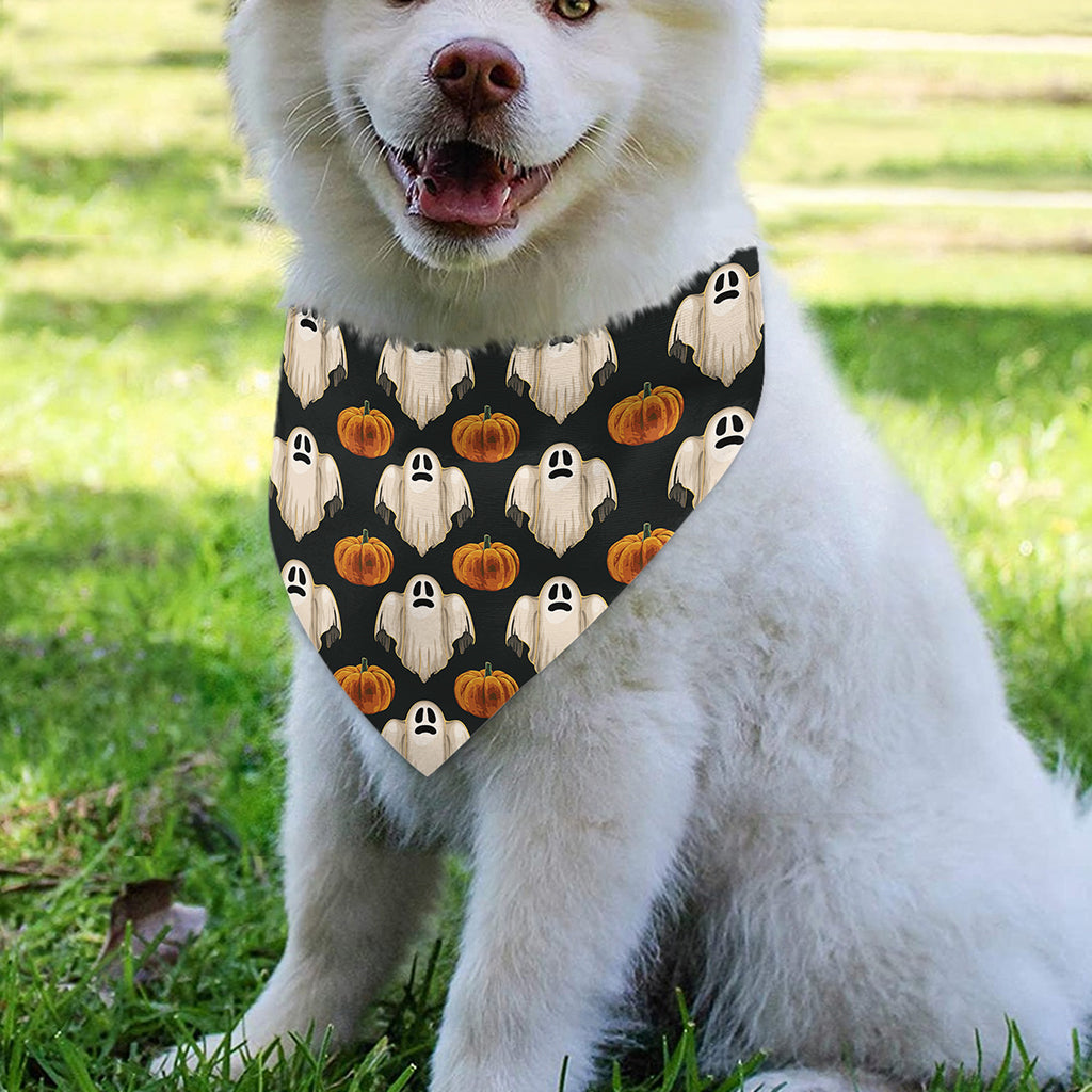 Ghost And Pumpkin Pattern Print Over The Collar Dog Bandana