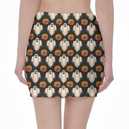 Ghost And Pumpkin Pattern Print Pencil Mini Skirt