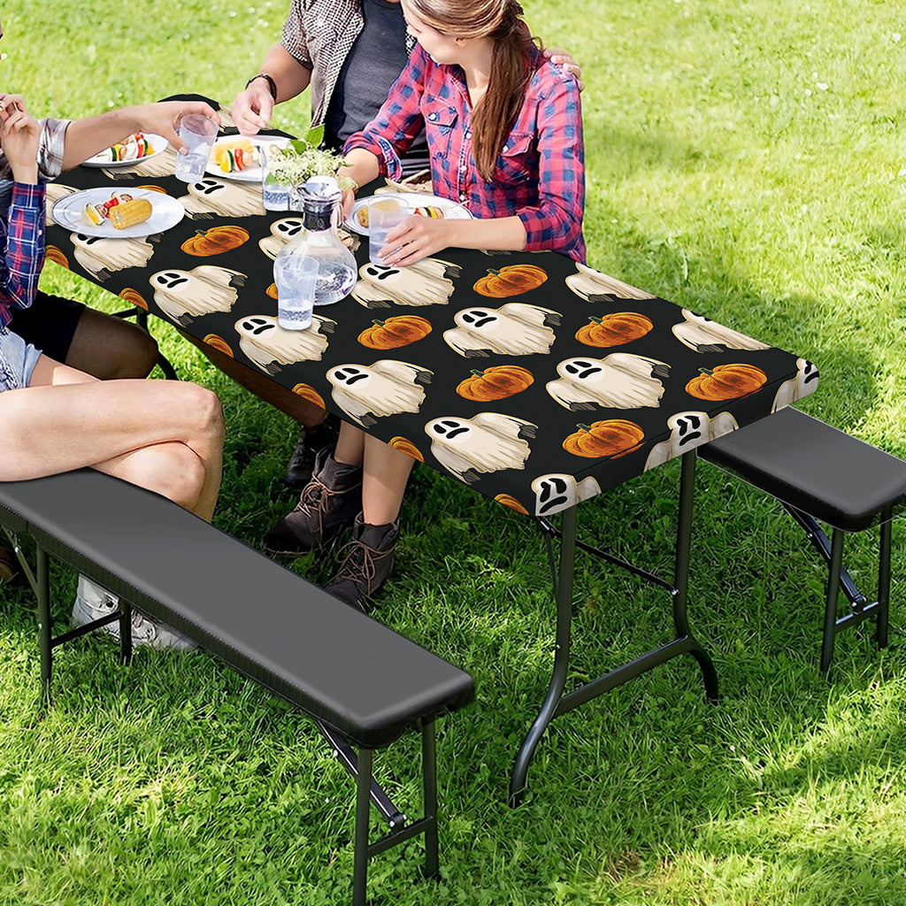 Ghost And Pumpkin Pattern Print Picnic Table Cover