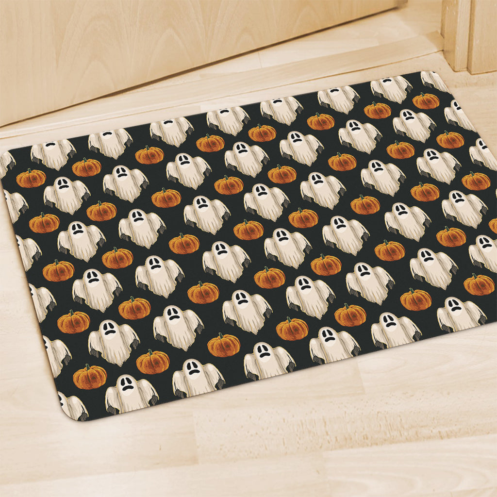 Ghost And Pumpkin Pattern Print Polyester Doormat