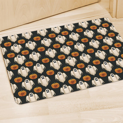 Ghost And Pumpkin Pattern Print Polyester Doormat