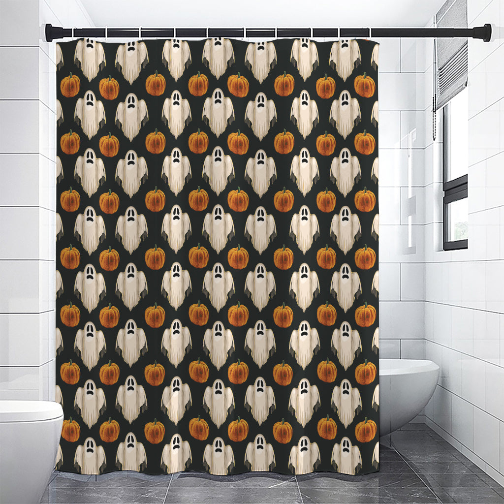 Ghost And Pumpkin Pattern Print Premium Shower Curtain