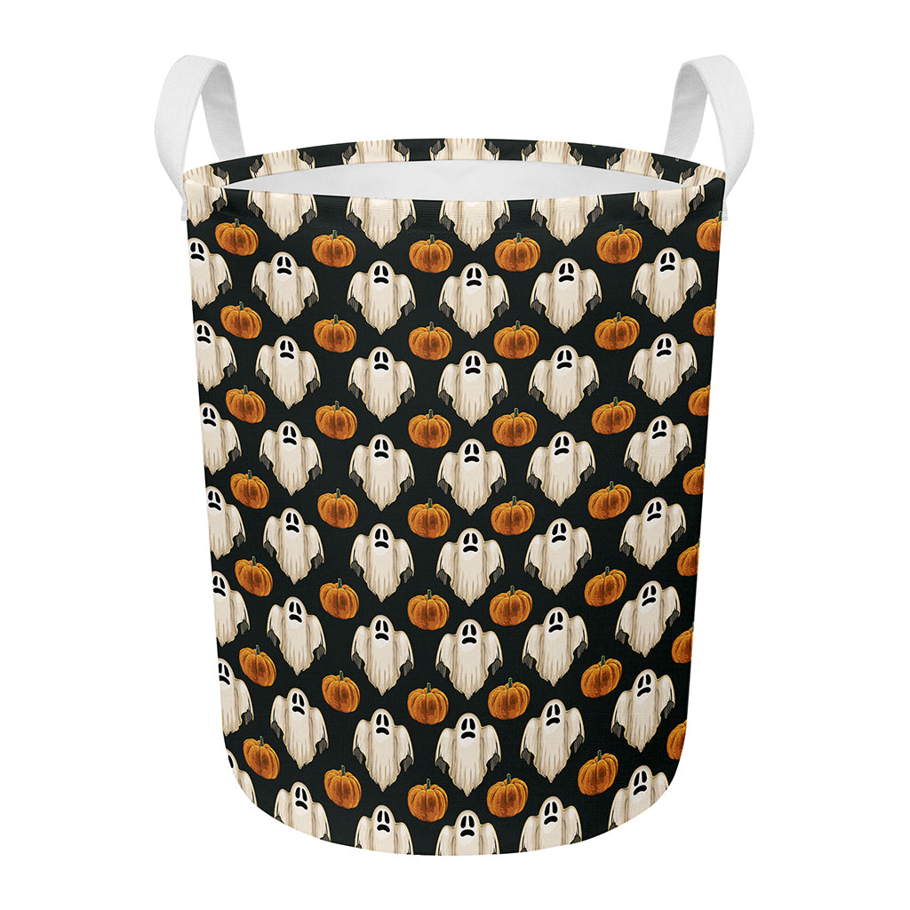 Ghost And Pumpkin Pattern Print Round Laundry Basket
