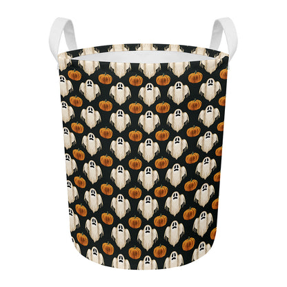 Ghost And Pumpkin Pattern Print Round Laundry Basket