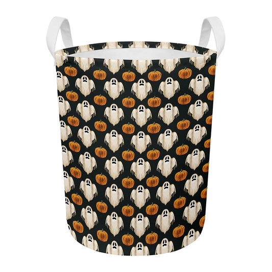 Ghost And Pumpkin Pattern Print Round Laundry Basket