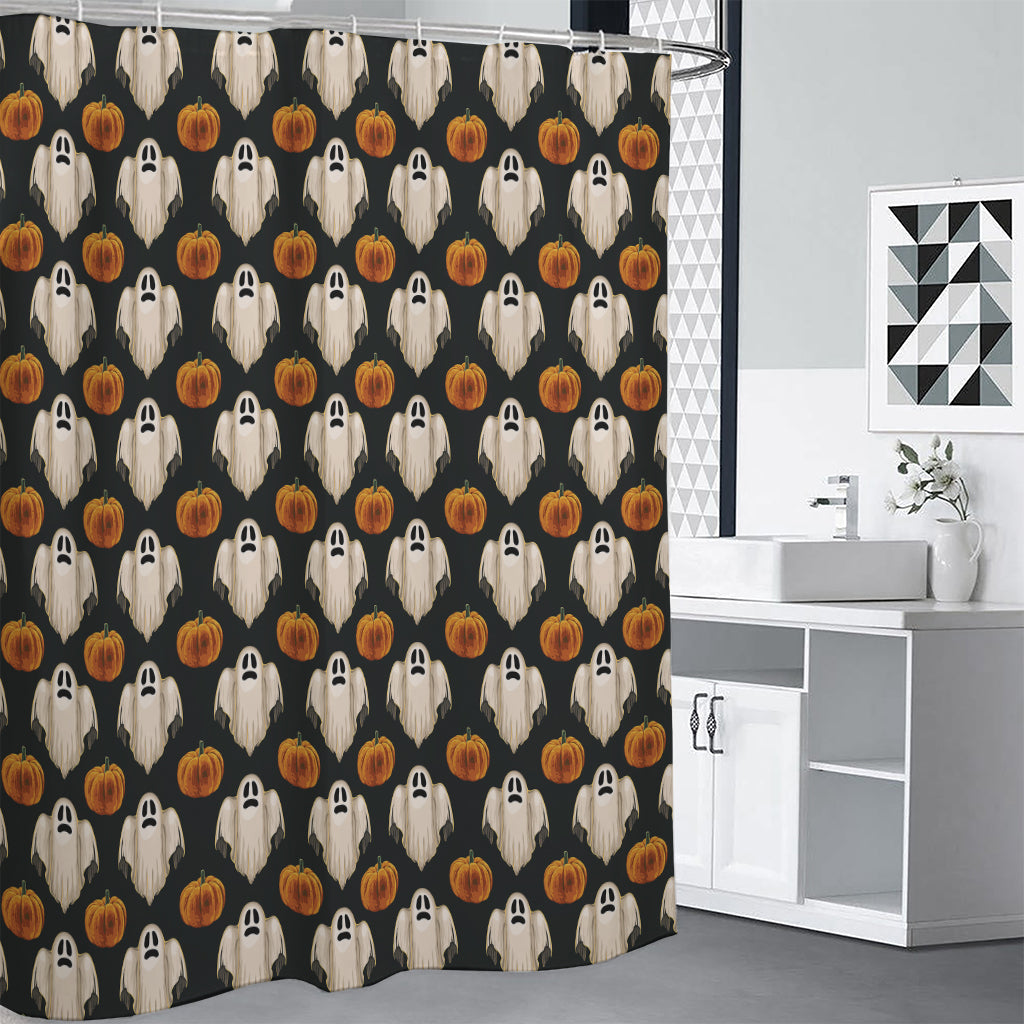 Ghost And Pumpkin Pattern Print Shower Curtain