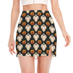 Ghost And Pumpkin Pattern Print Side Slit Mini Skirt
