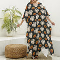 Ghost And Pumpkin Pattern Print Silk V-Neck Kaftan Dress